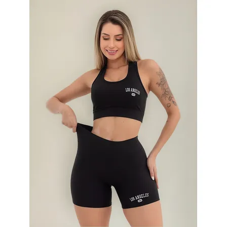 Conjunto Top Shorts Feminino Los Angeles Slim Moda Academia