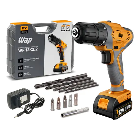 Parafusadeira E Furadeira A Bateria Wap Bpf 12k3.2 Com Maleta Amarelo E Cinza 127/220v 60hz