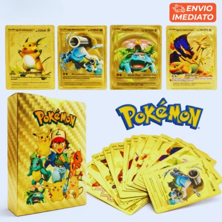 Cartas Pokémon Cards Exclusivo 55 Peças Gold, Prata, Preto e Colorido – Coleção Premium Rara