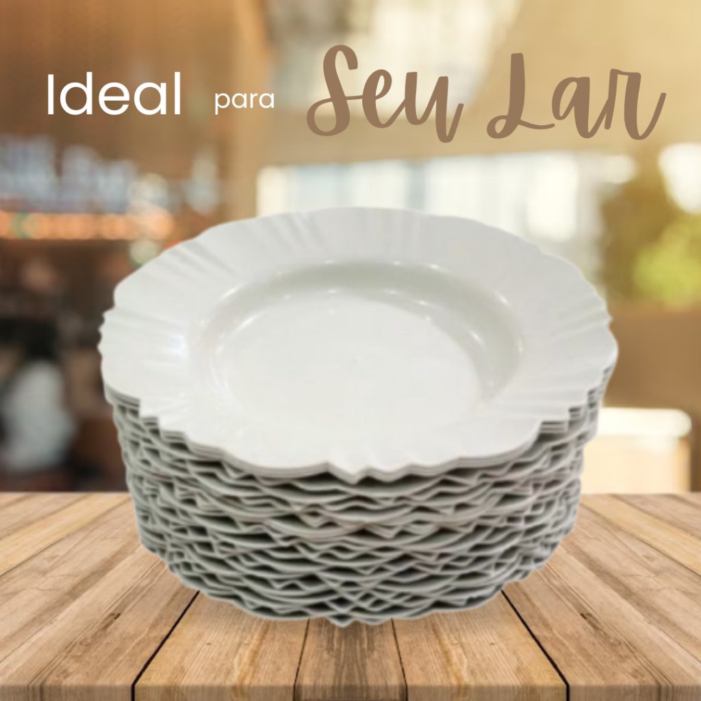 Kit 30 prato fundo com borda branco refeição churrasco festa jantar sopa Jogo de pratos plastico