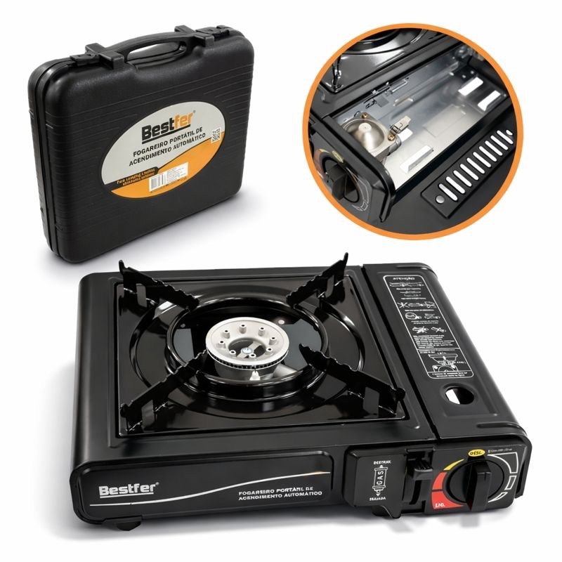 Fogareiro Portátil a Gás Camping Pesca Viagem Acendimento Automático com Maleta Fogão a Gás Portátil