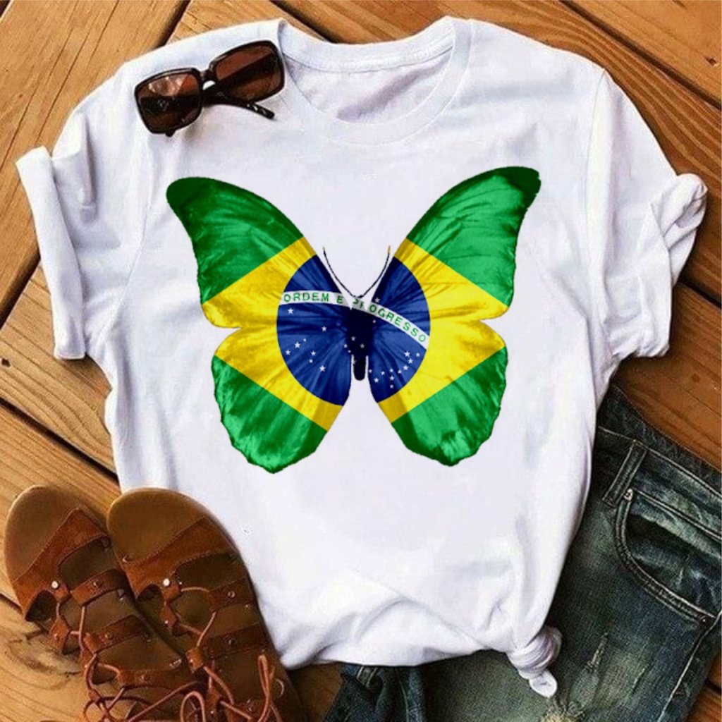 TSHIRT,Camiseta feminina, blusa Brasil, borboleta, leão, Jesus, Patriota,, copa