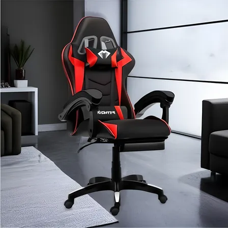 Cadeira Gamer Ergonômica Python Fly X12 Vermelha Altura Ajustável 150kg Preto/vermelho Couro Sintético