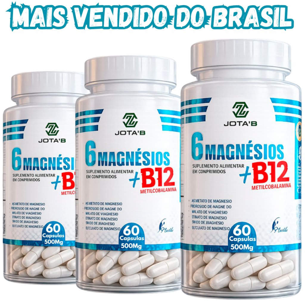 6 Magnésios + Vitamina B12 Metilcobalamina 60 Cápsulas 100% Original