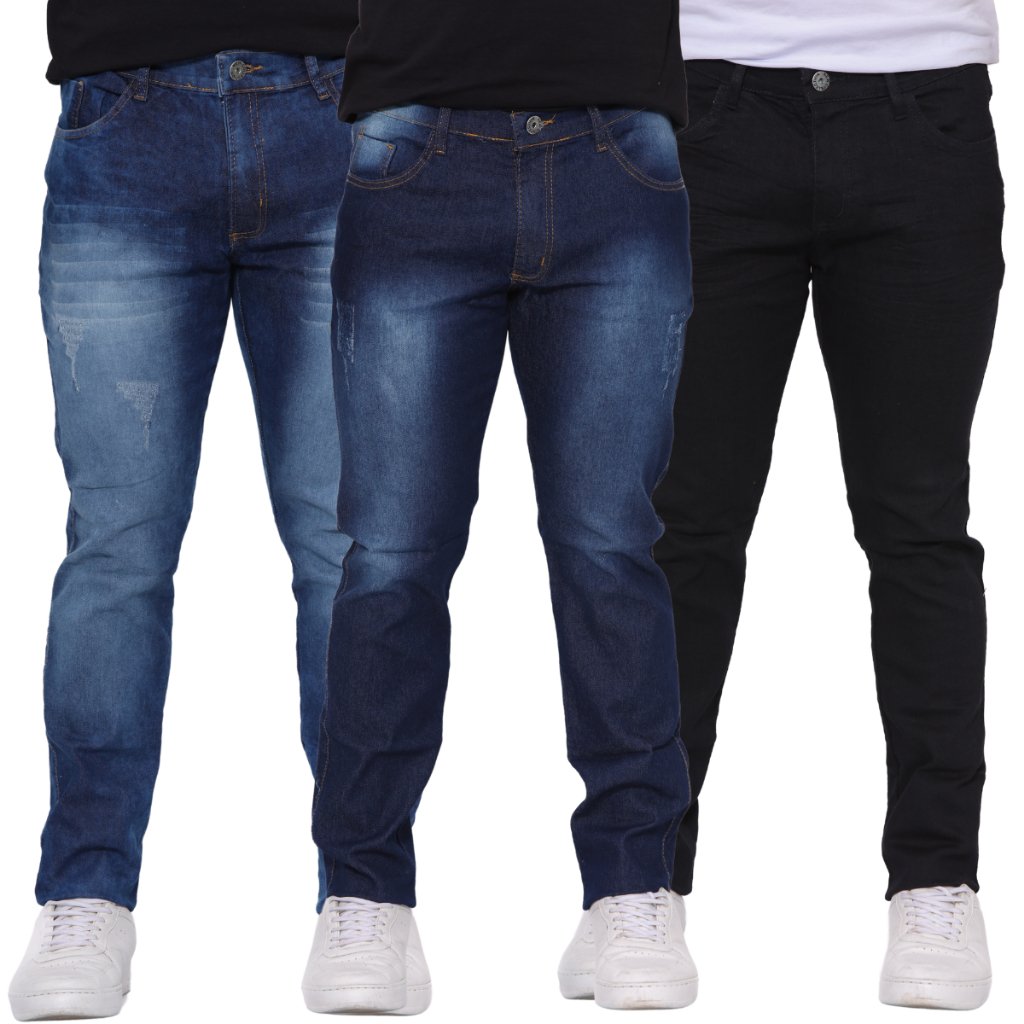 Kit Com Até 3 Calça Plus Size Masculina Jeans Skinny com Lycra Preço Atacado