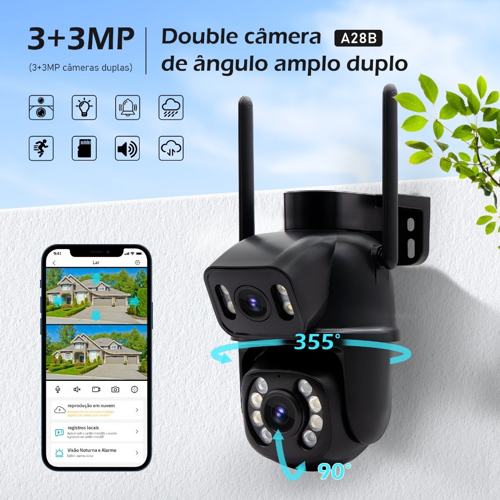 COIBEU Camera Externa Ip a Prova D'água Wifi 360° 3MP Dupla 2 Em 1 com Visao Noturna C/ Infravermelho ICSEE