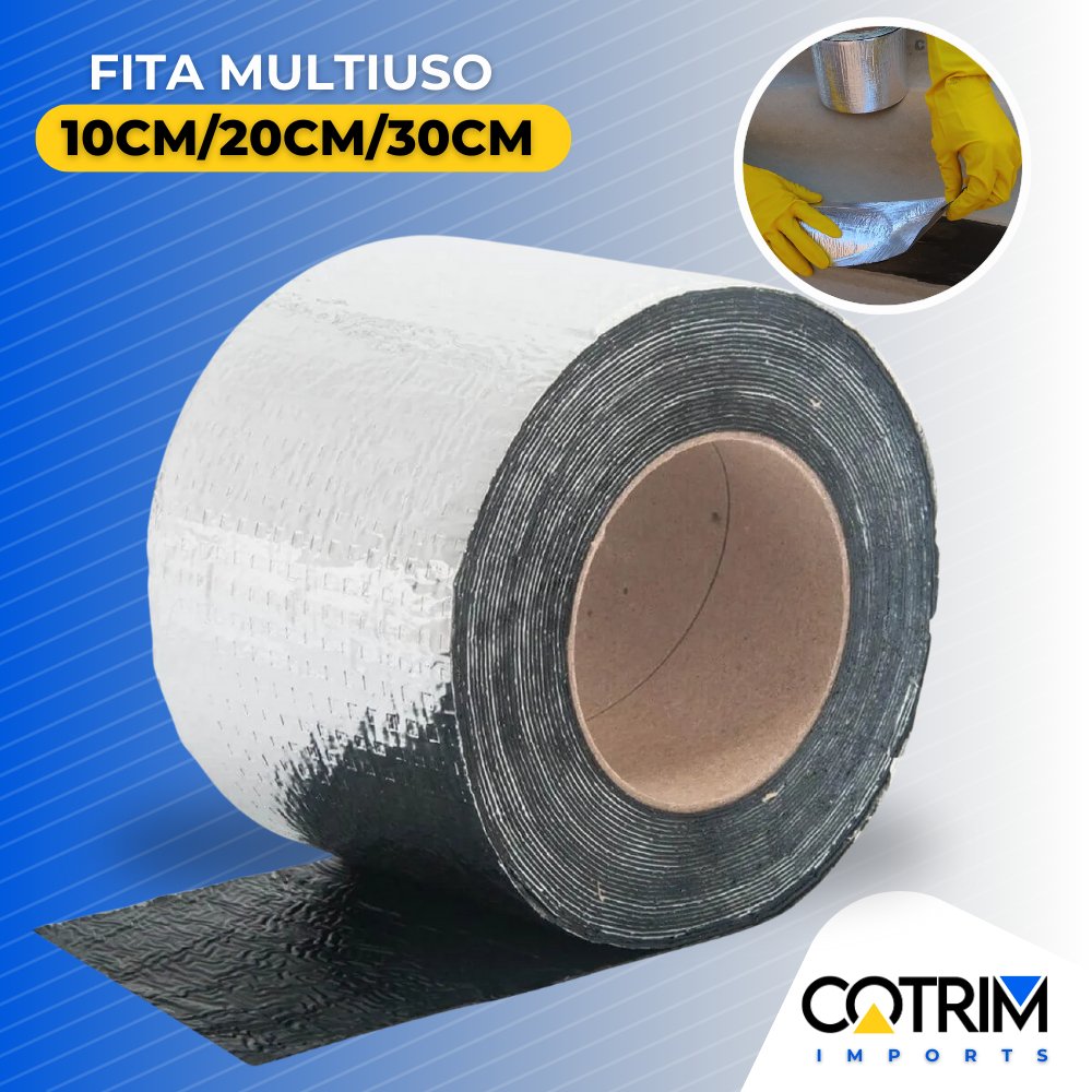 Fita Asfáltica Impermeável Manta Adesiva para Reparos Rufo,Calha,Telhado Veda Tudo 10cm, 20cm, 30cm