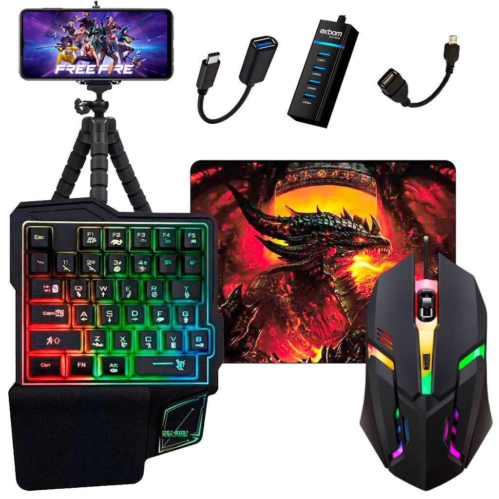 Kit Mobilador Para Celular Completo Hub 3.0 Varios Modelos Teclado Mouse Gamer Mouse Pad Tripe