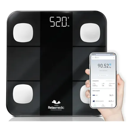 Balança Digital Corporal Bioimpedância Aplicativo Bluetooth Relaxmedic Preta