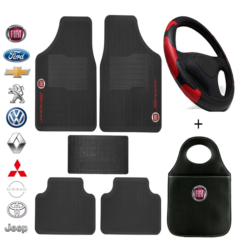 Kit Tapete Para Carro Completo Universal + Capa de Volante + Lixeira Personalizada