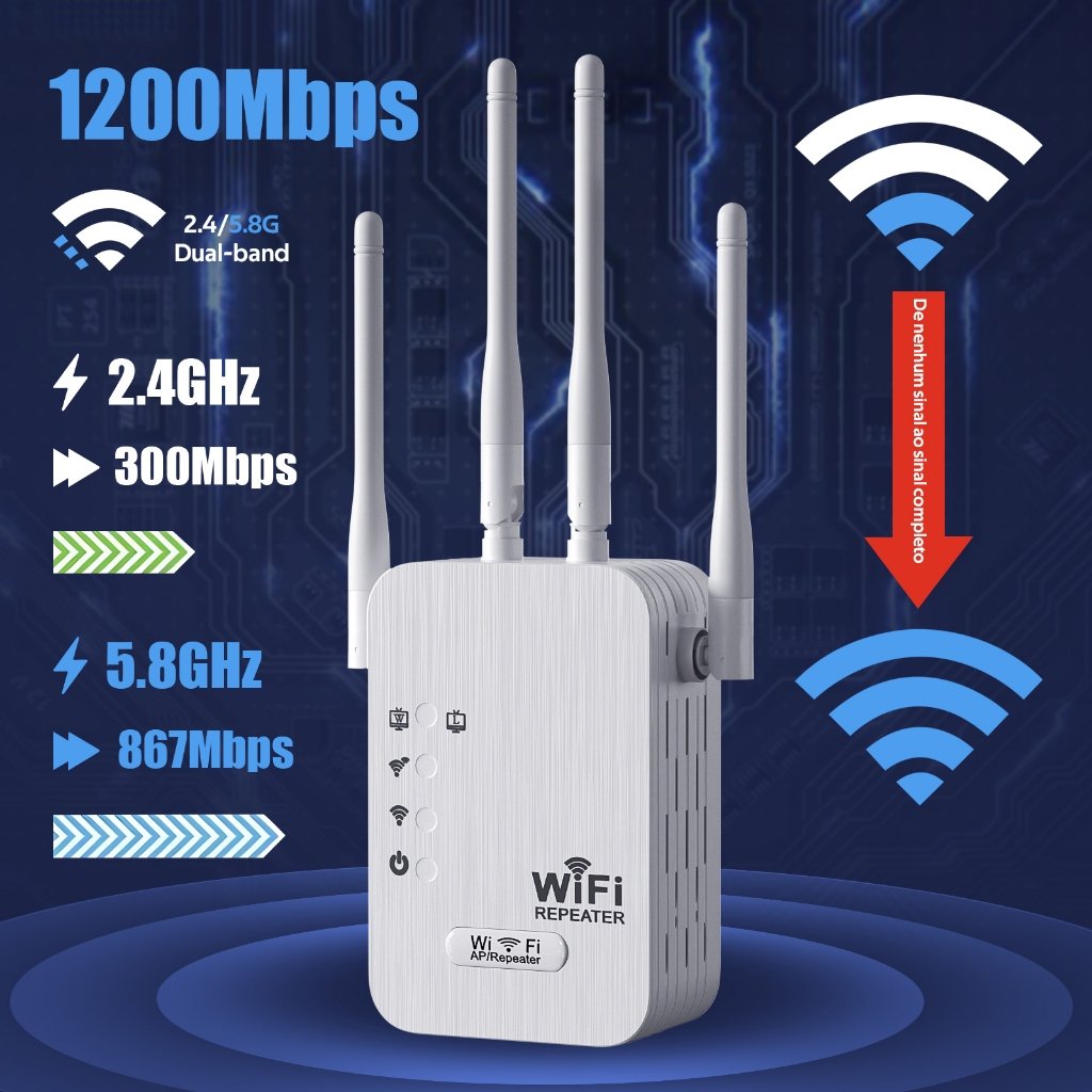Repetidor Wi-Fi 4 Antenas 2800Mbps Amplificador de Sinal Cor Branco Ideal para Casa e Escritório G8