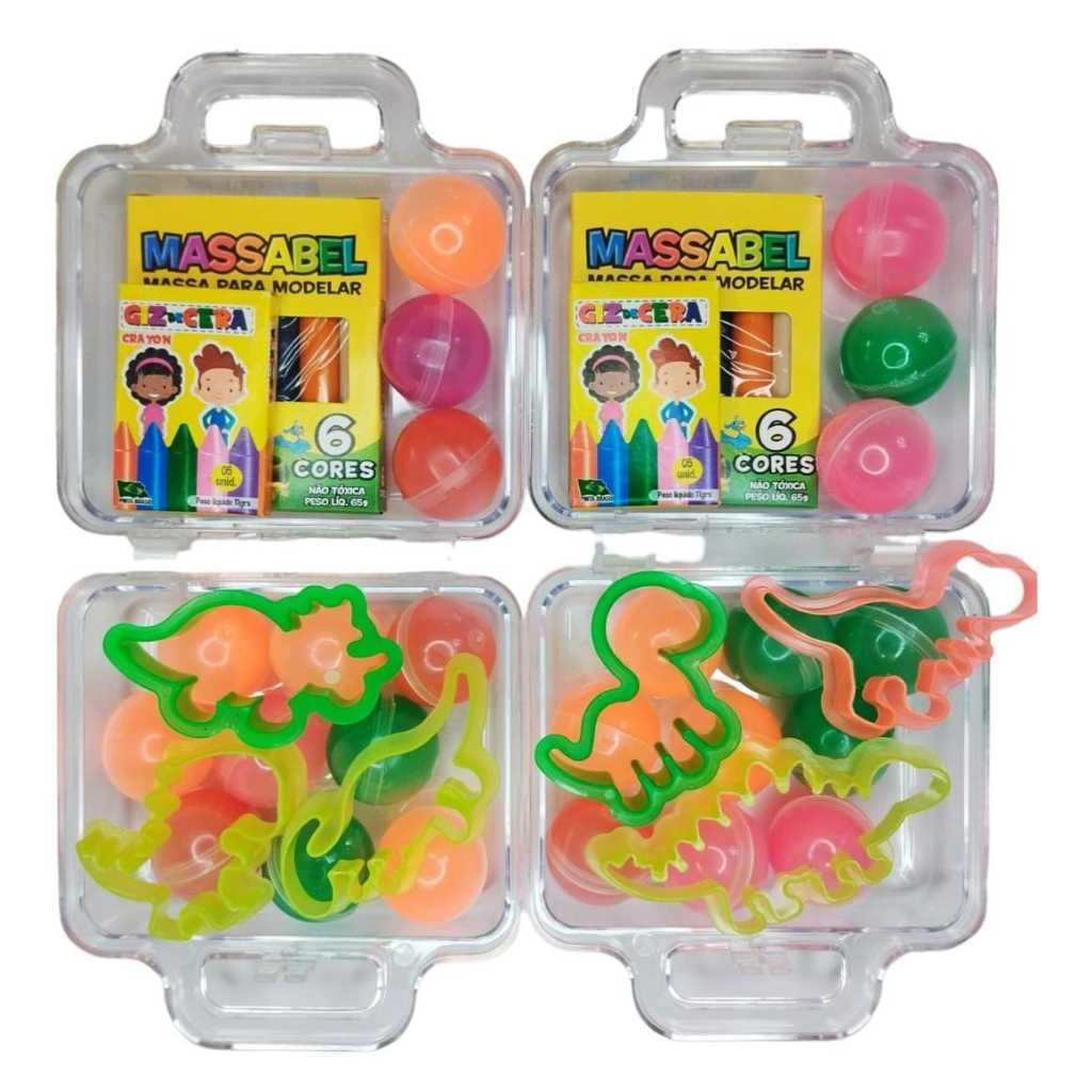 10 Maletinha + 10 Cortador + 10 Massinha De Modelar + 10 Geleca Slime+ 10 Giz 10G Kit Lembracinha