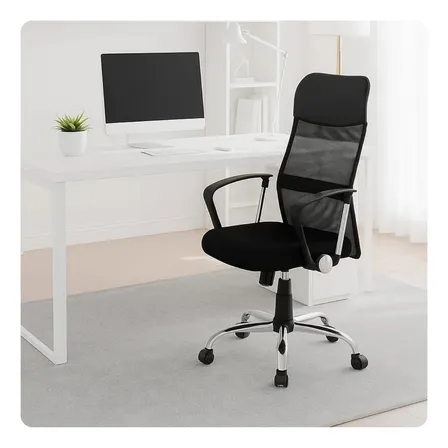 Cadeira Escritório Secretaria Executivo Mesh Couro Estofado Preto