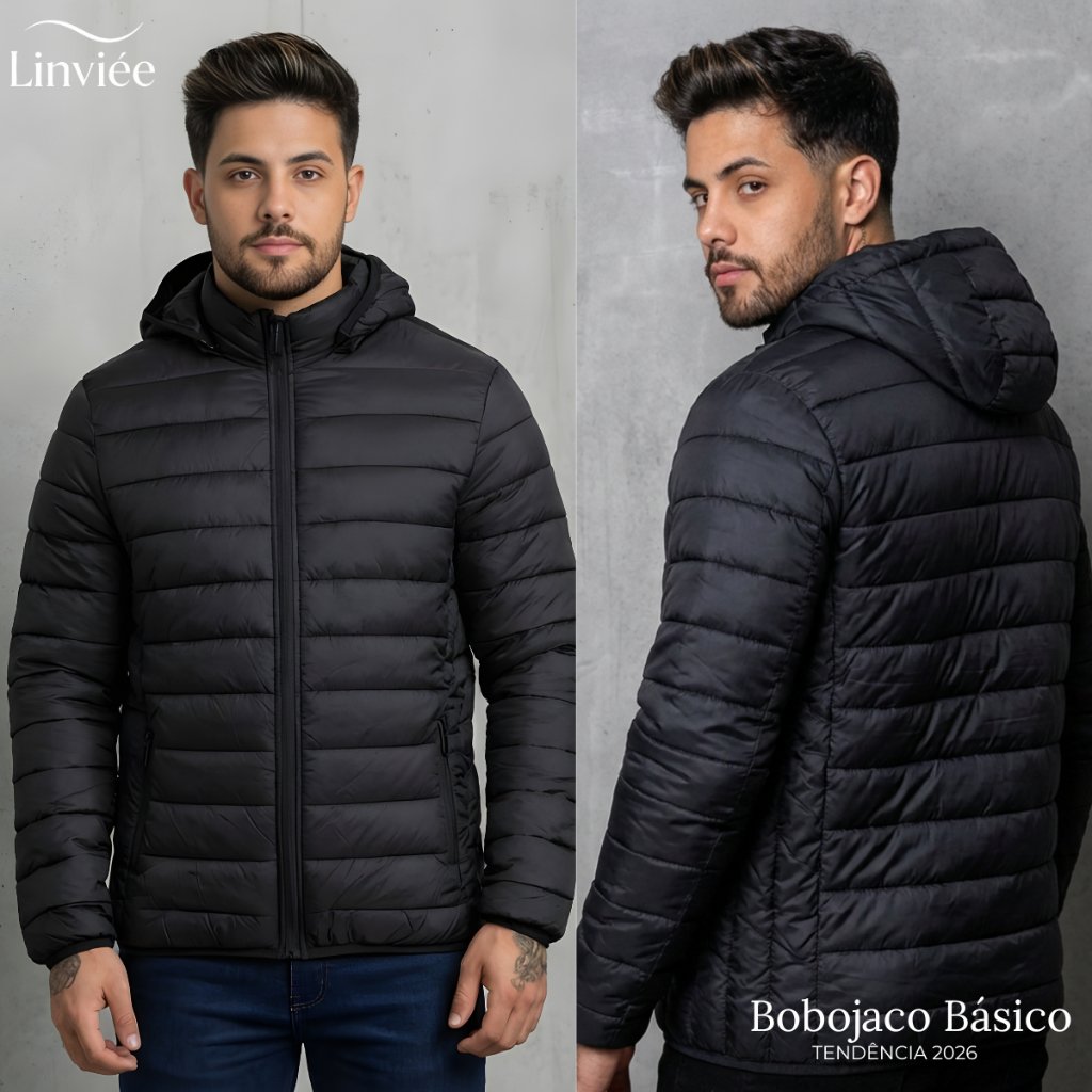 Jaqueta Puffer Bobojaco Impermeável de Frio Intenso Blusa Masculina Inverno com Capuz Removível