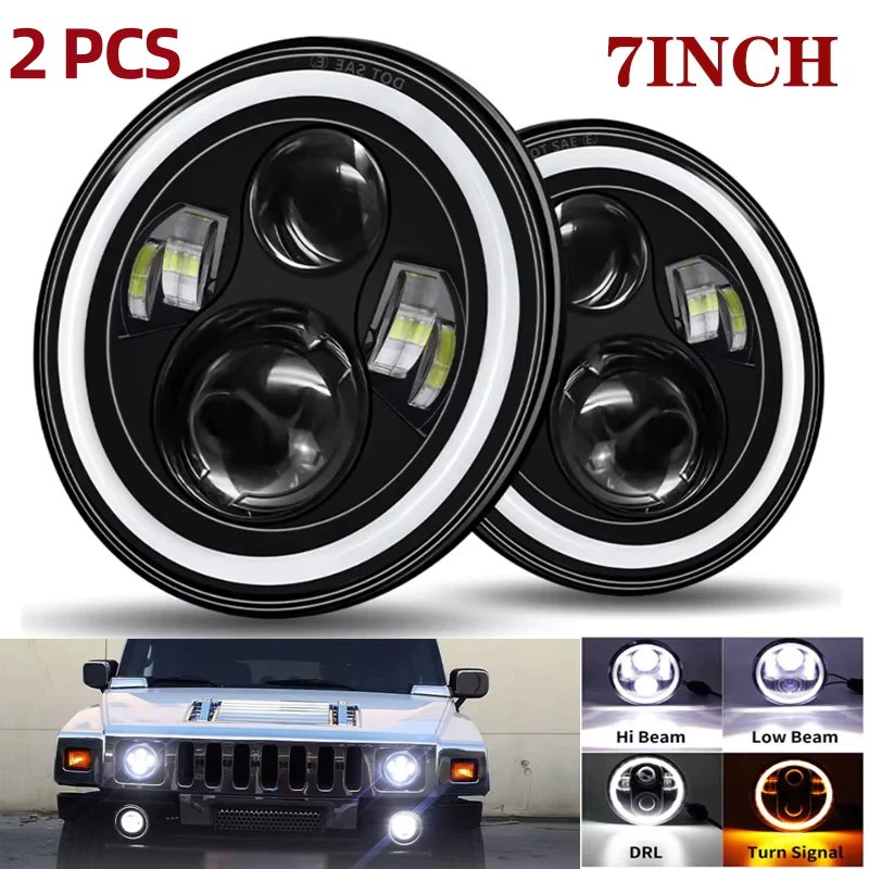 Kit 2 Farol 7 Polegadas Redondo Angel Eyes Defender LED