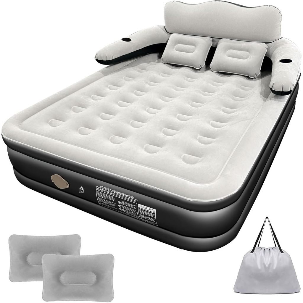 Colchão Inflável  Queen com Encosto e Bomba Elétrica Embutida 203x152x46cm