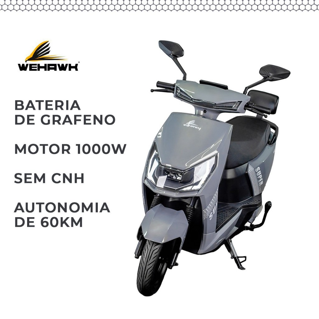 Scooter Moto Elétrica Super Bateria de Grafeno WX-05 Wehawk 1000W 60V 20Ah sem CNH Autopropelido