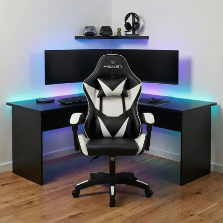 Cadeira Gamer Lancer Preta E Branca Healer Preto/branco Couro Sintético