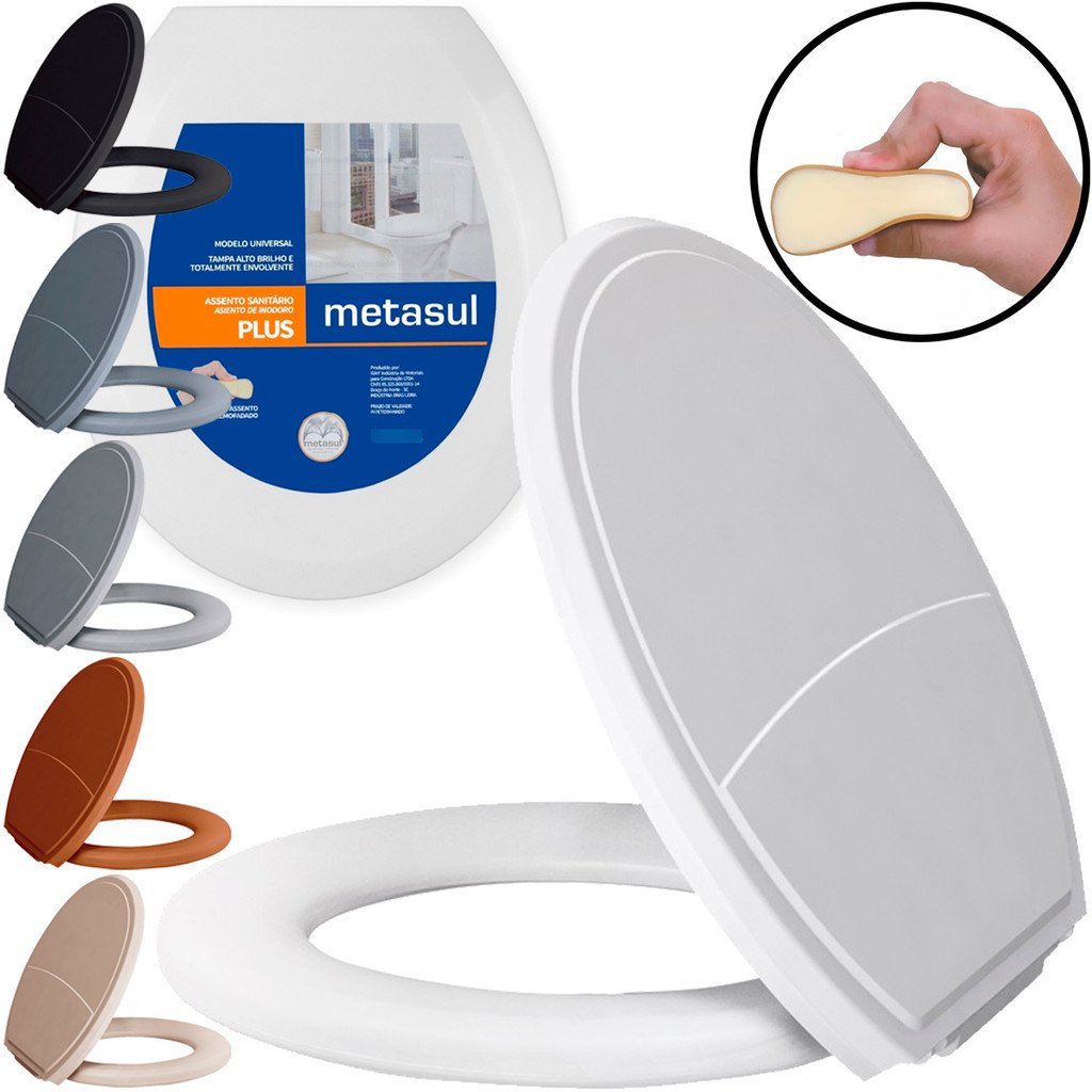 Assento Sanitário Almofadado Basico Oval Universal Plus Slim Metasul Original Vaso Tampa De Privada