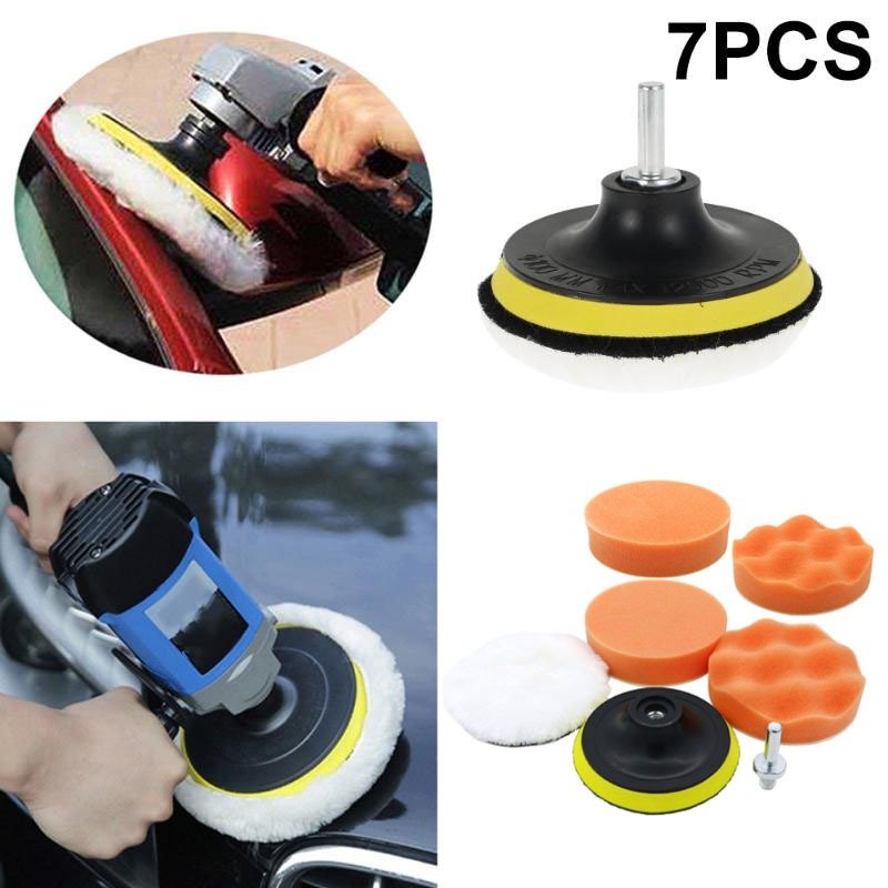 7 Peças Kit Boina Polimento Automotivo Espuma e Lã 3 Polegadas para Furadeira e Parafusadeira