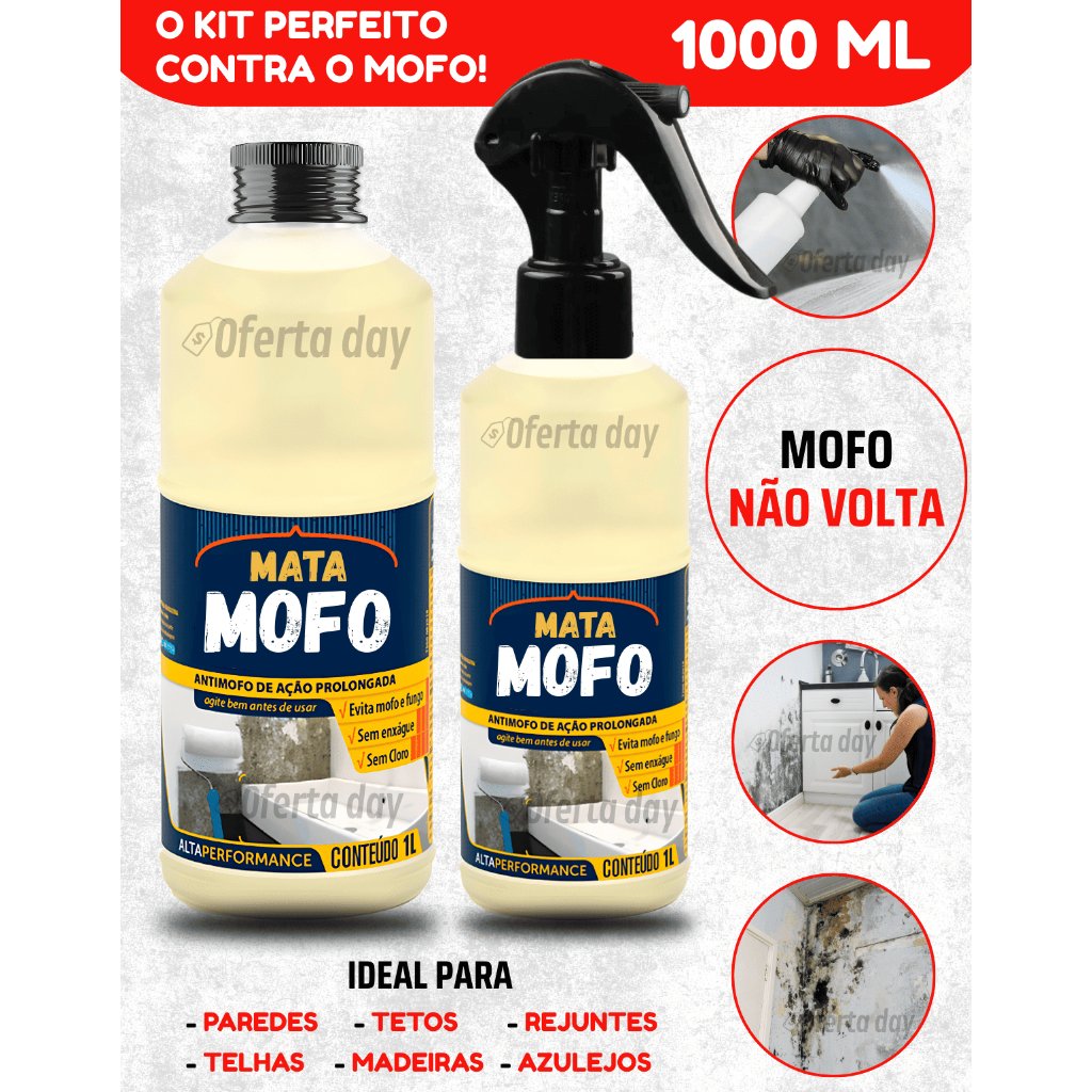 Mata Mofo PREMIUM + Spray Não Volta Anti Elimina Parede Teto Piso 1L Armário Madeira Tira Bolor