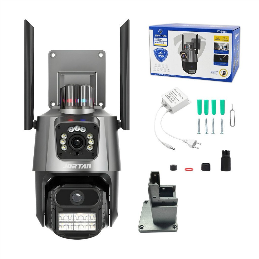 Câmera de vigilância externa Wi-Fi com lente dupla IP66 360° 4K 6MP, sirene à prova d'água ICSEE