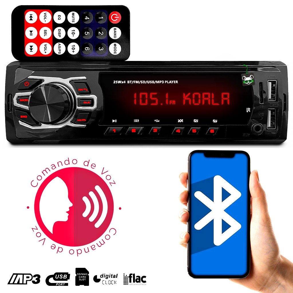 Rádio Som Automotivo Mp3 1 Din Bluetooth 2 USB Sd Auxiliar Carro Universal