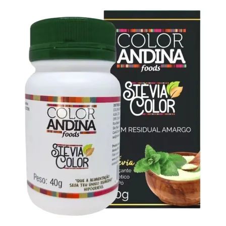 Adoçante Stevia Color Andina 100% Natural Em Pó | Pote 40g Sem Sabor Residual Amargo
