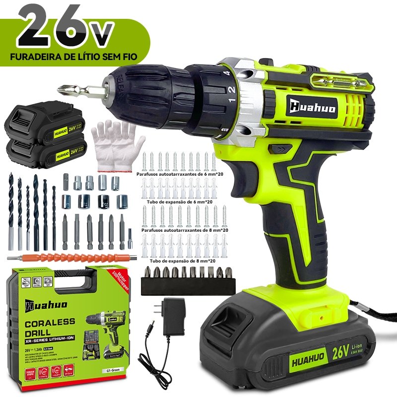 Parafusadeira Furadeira 26V  Baterias Sem Fio Impacto Com Maleta Completo Broca Bits Maleta (110V/220V)~