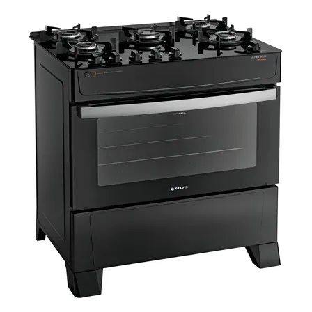 Fogão 5 Bocas Atlas Atenas Glass Preto A Gás Com Mesa De Vidro E Mega Chama Bivolt 127/220v