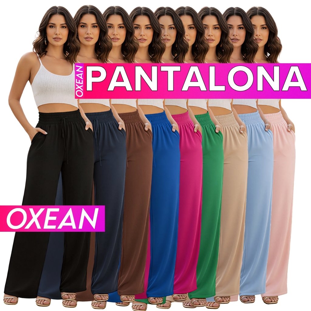 Calça Pantalona Feminina Elástico Na Cintura Com Bolso Cintura Alta Tecido Duna