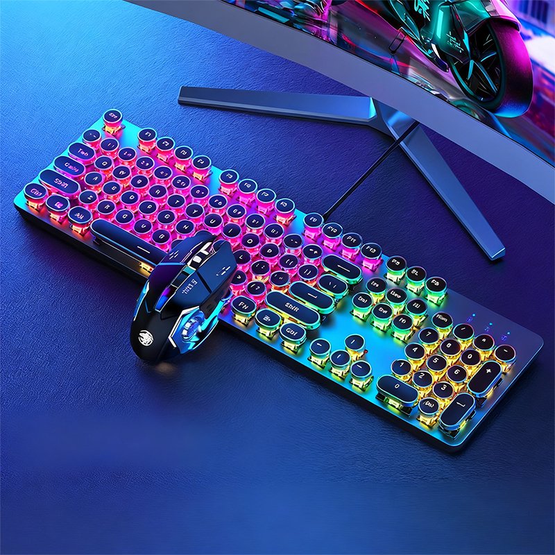 KIT Teclado 100% mecânico Punk Esports + mouse para jogos Um item obrigatório para os jogadores -H7