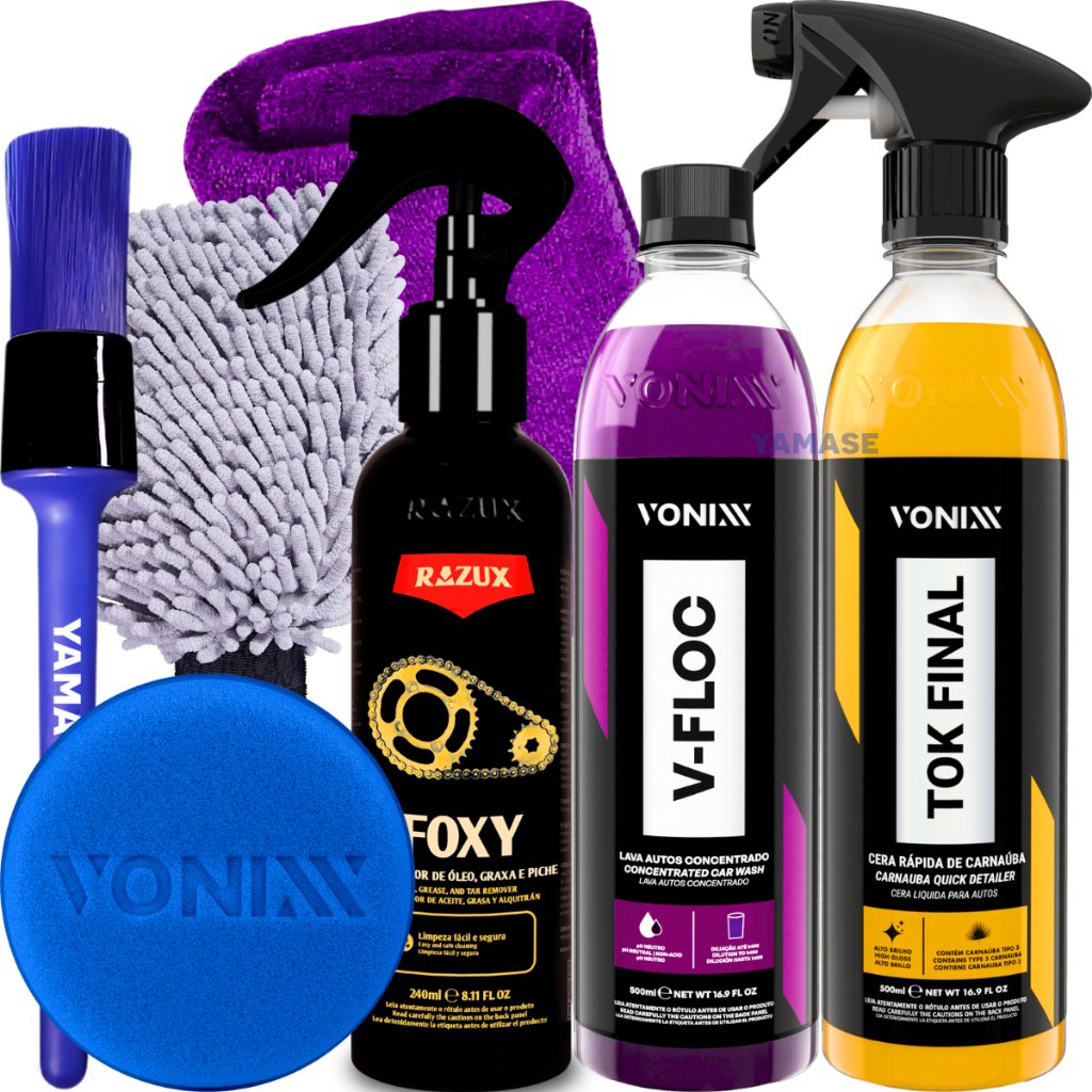 Kit Produto para Lavar Moto Cera Shampoo Desengraxante Limpador de Corrente Vonixx