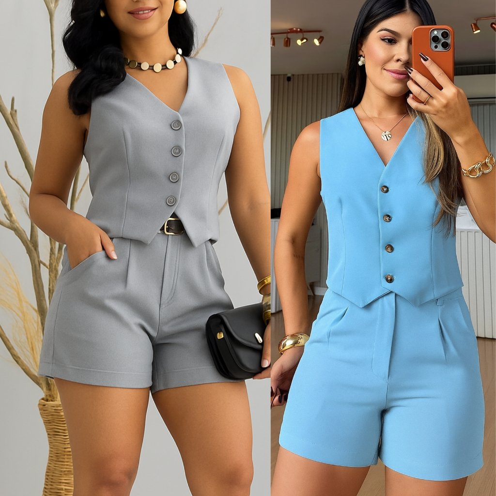 CONJUNTO ABIGAIL TENDENCIA DO MOMENTO EM  COLETE +SHORTS  PRIMAVERA VERÃO 2026