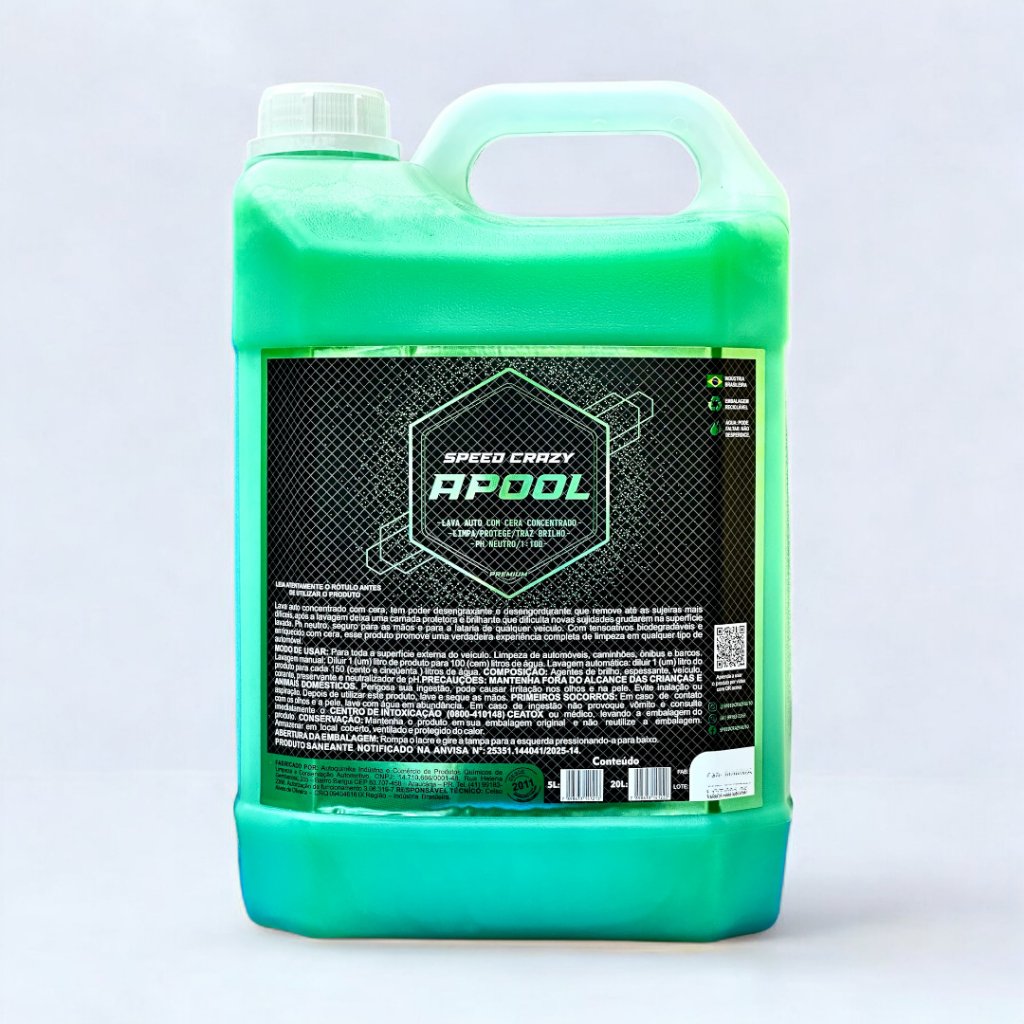 Shampoo Automotivo com Cera Carnauba Apool 5L Concentrado Speed Crazy Desengraxante Limpeza Brilho