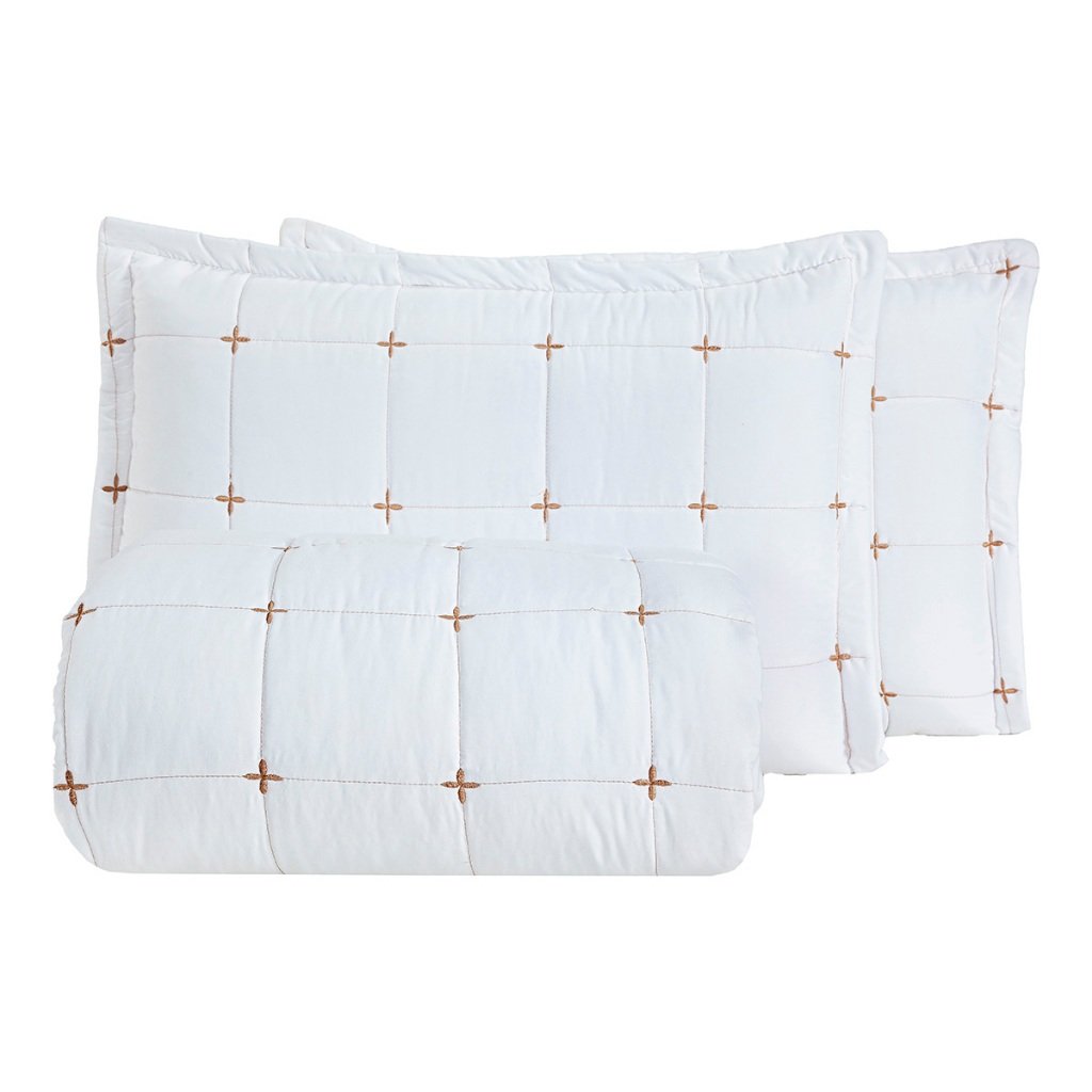 Cobre Leito Colcha Lisboa Bordado Dupla Face Queen 3 Peças