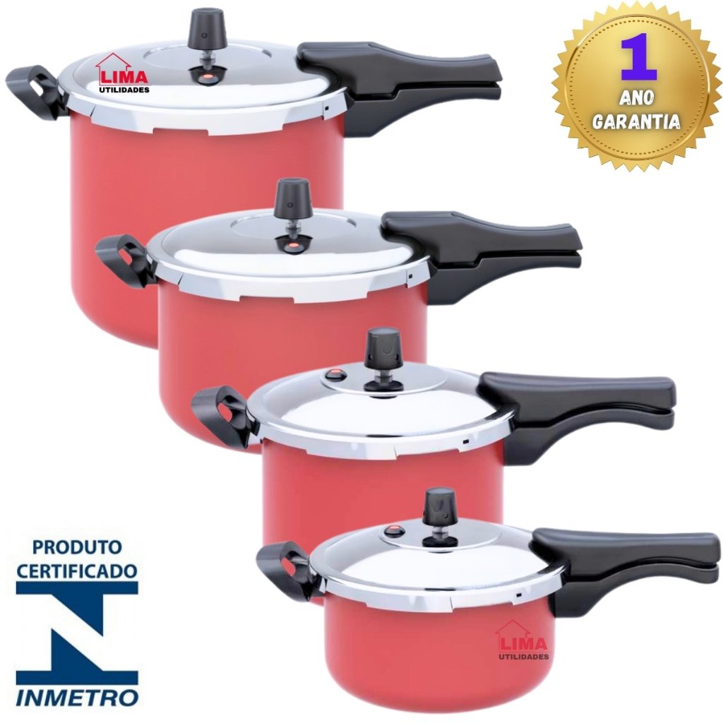 Panela De Pressão Vermelha Fechamento Externo 3 - 4,5 - 7 - 10 Litros Selo Inmetro Garantia 1 Ano
