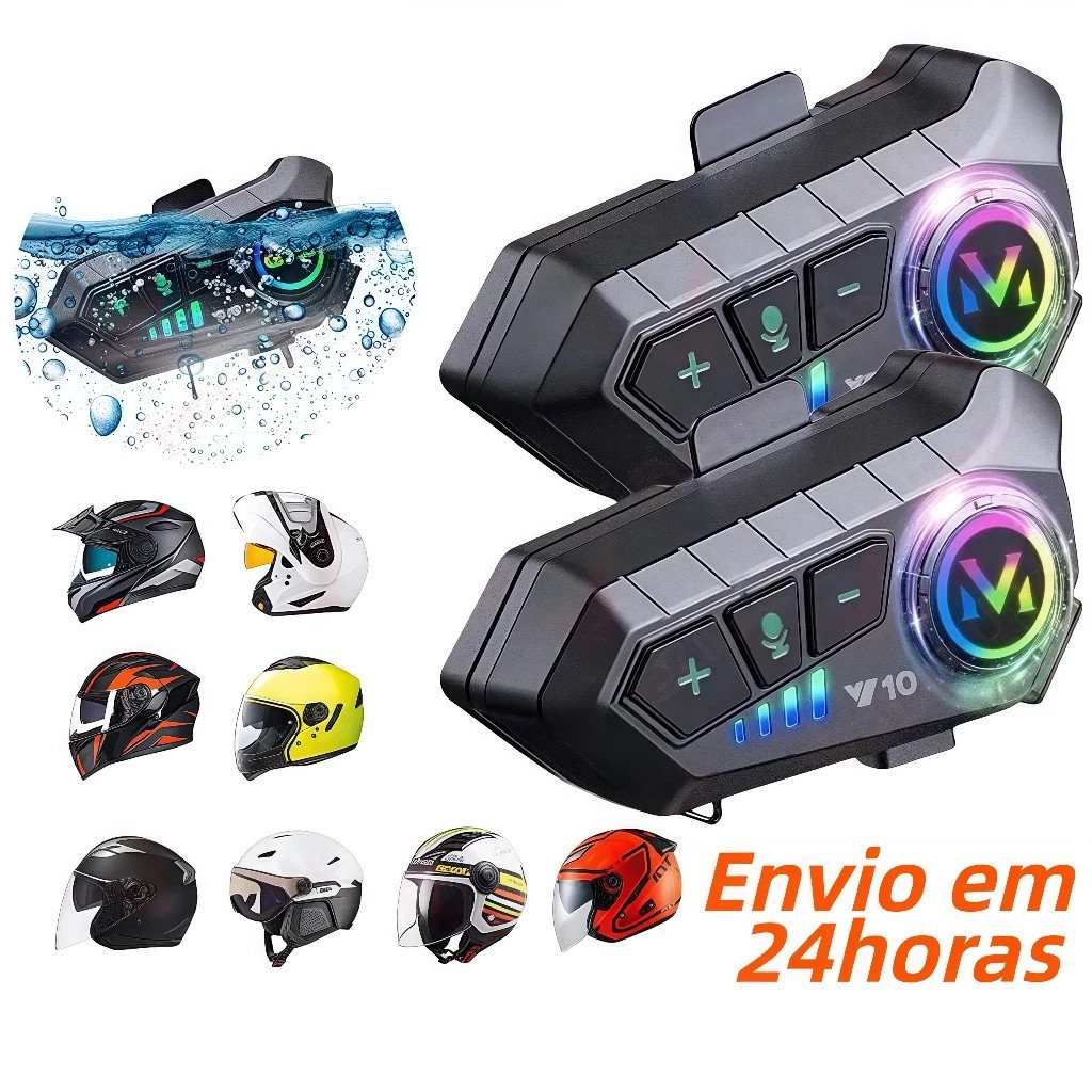 Y10 Motocicleta Sem Fio Bluetooth 5.3 Fone de Ouvido Capacete Kit de Chamadas Mãos Livres À Prova D'Água Intercom