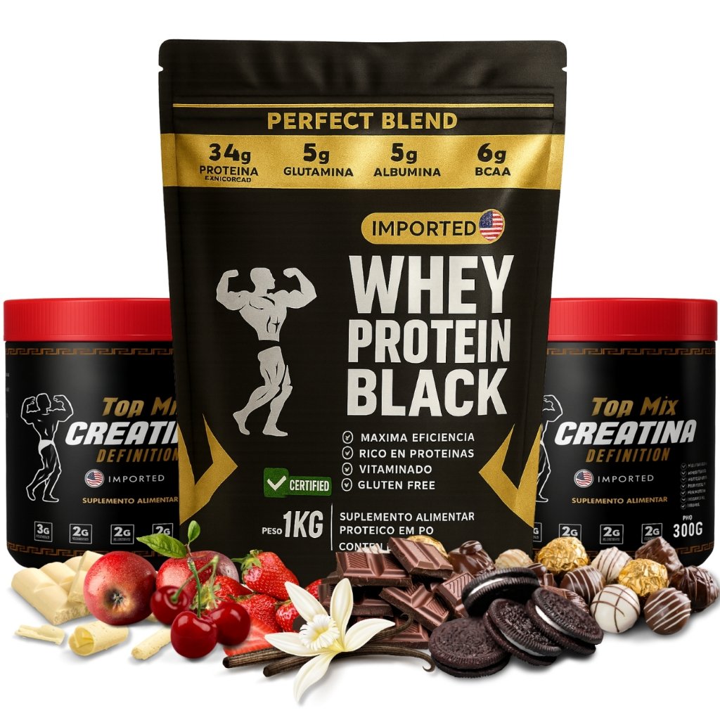 KIT Creatina em Dobro: Whey Protein Isolado Concentrado + 2x Creatina Monohidratada 300g Suplemento