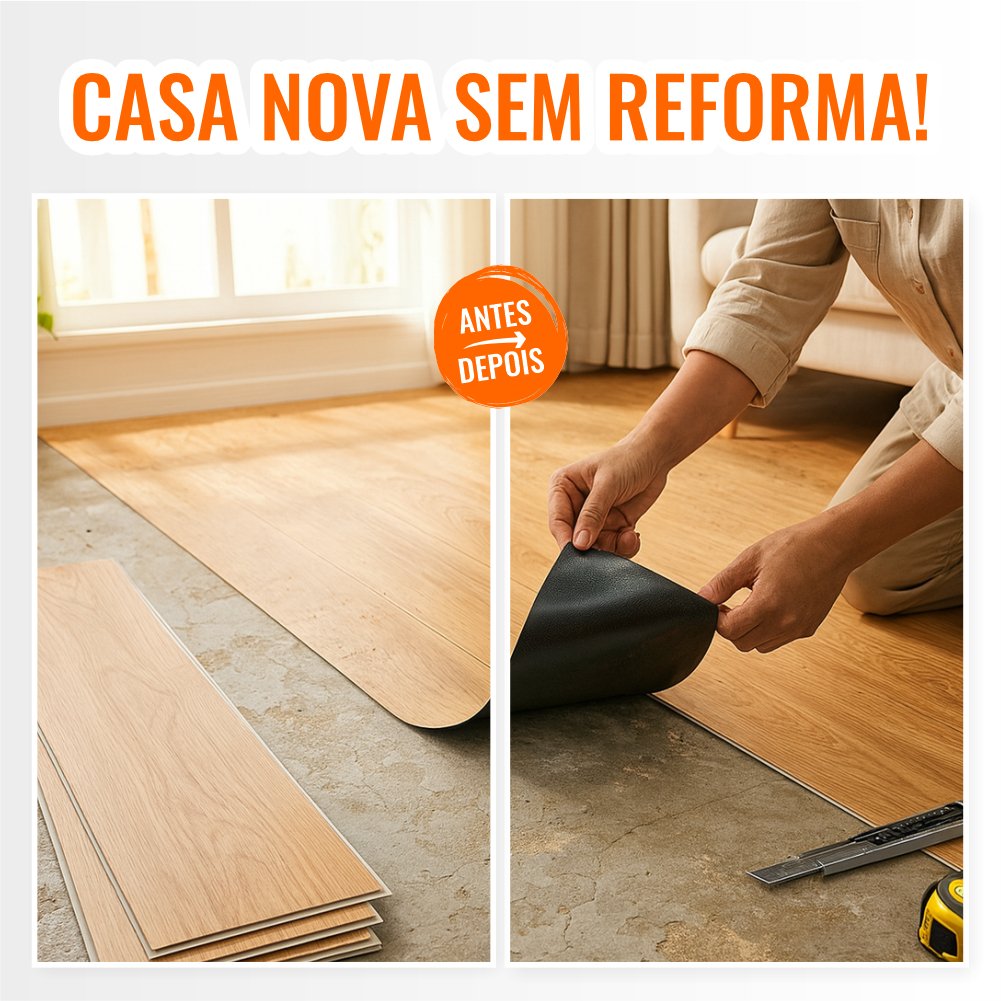 Piso Vinílico Revestimento de Chão Madeira Autocolante Lavável ate 5m²