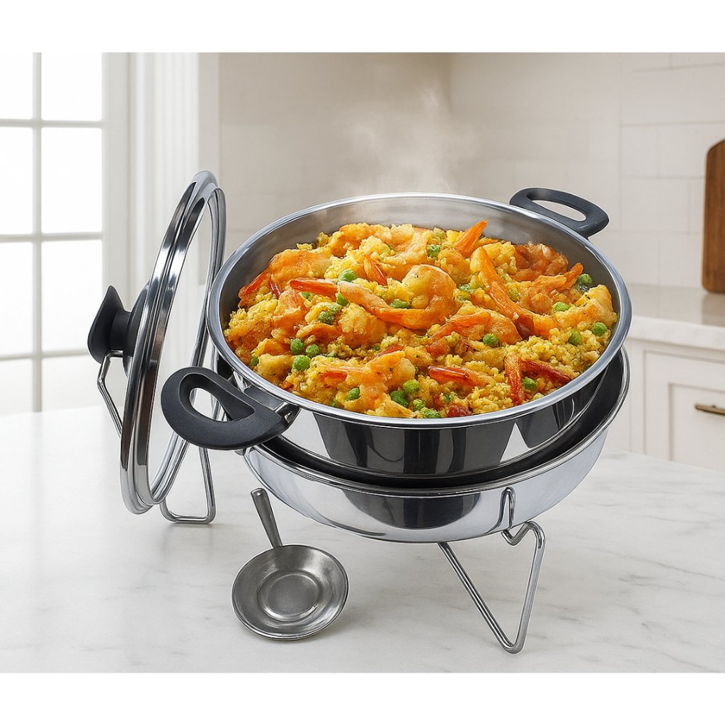 Rechaud Redondo Tampa Banho Maria Festa Cozinha Buffet 5l Alumínio