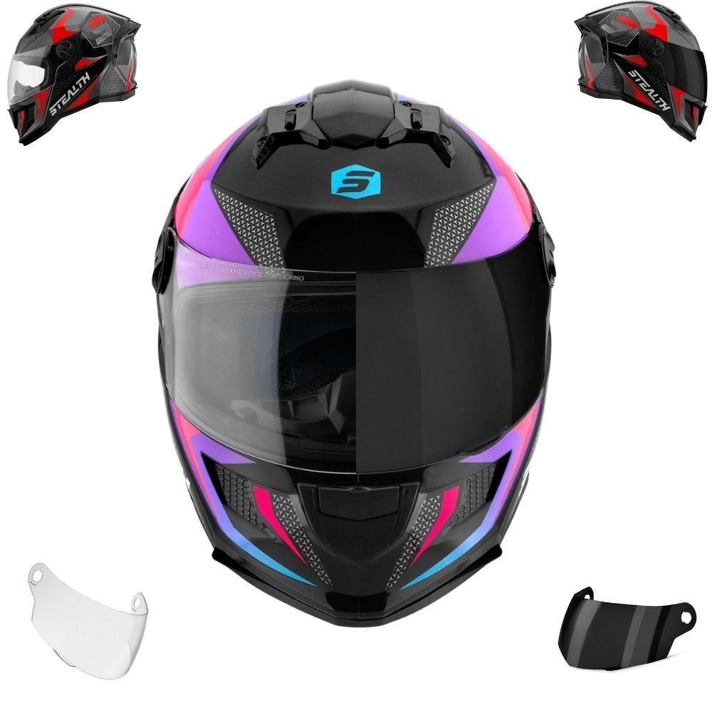 Capacete Moto Stealth Concept Feminino Masculino Fechado Pro Tork Brilhante Viseira Cristal ou Fumê