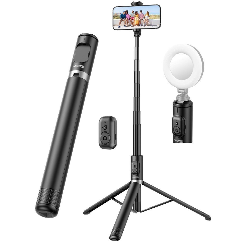 Tripé de bastão de selfie para celular de 1,7 m, controle remoto integrado, portátil