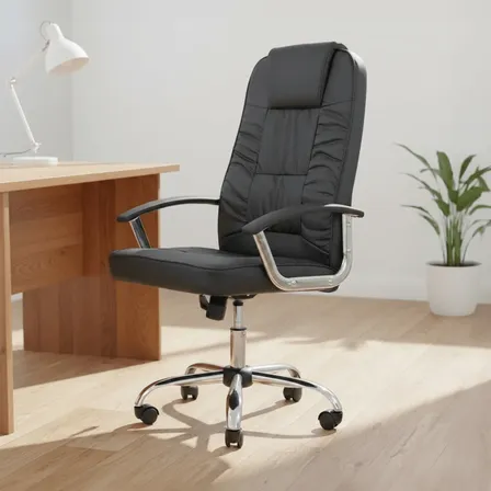 Cadeira De Escritório Presidente Denver Healer Preto Preto Couro Sintético