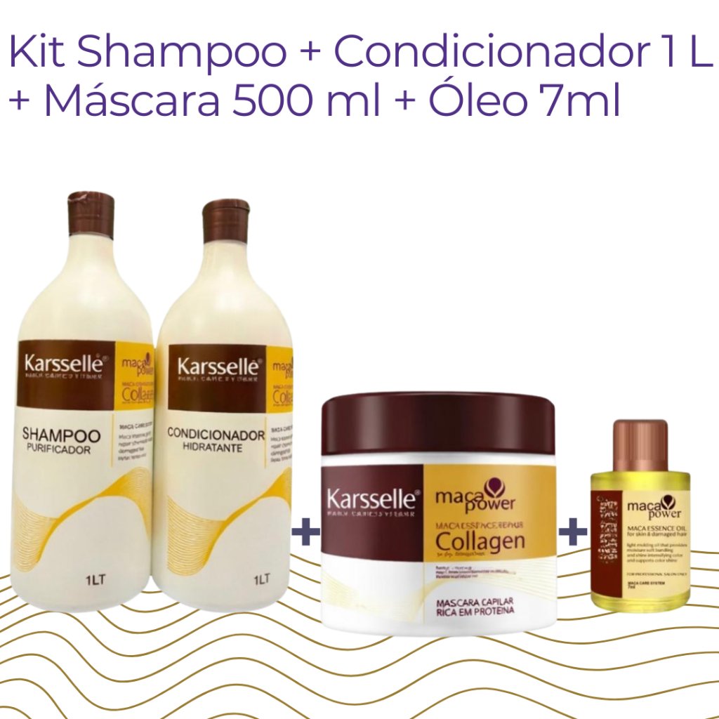 Kit Shampoo 1 L+ Condicionador 1L + Máscara 500ml + Óleo 7ml Karseellé Hidratação e Reparação