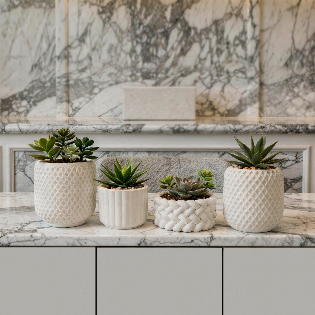 Kit 4 Vaso Decorativo em Gesso para Vaso de Plantas Suculentas e Cactos Decoração Sala Pequena Mesas