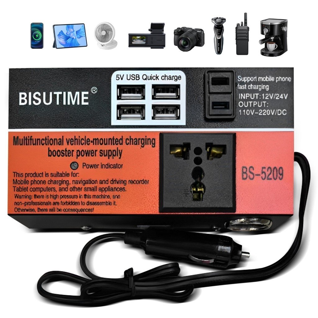 Dc 12V/24v A 110V/220V Conversor 200W Inversor De Energia Para Carro Com 4 Portas Usb Carregador