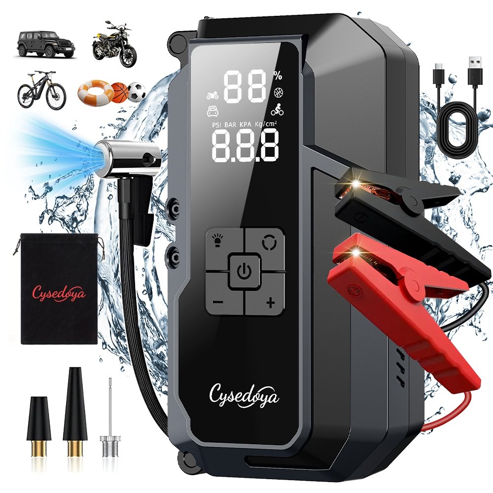 Auxiliar de Partida 12V com Compressor de Ar Portátil 150PSI e Power Bank 26800mAh | Função SOS, Proteção Total