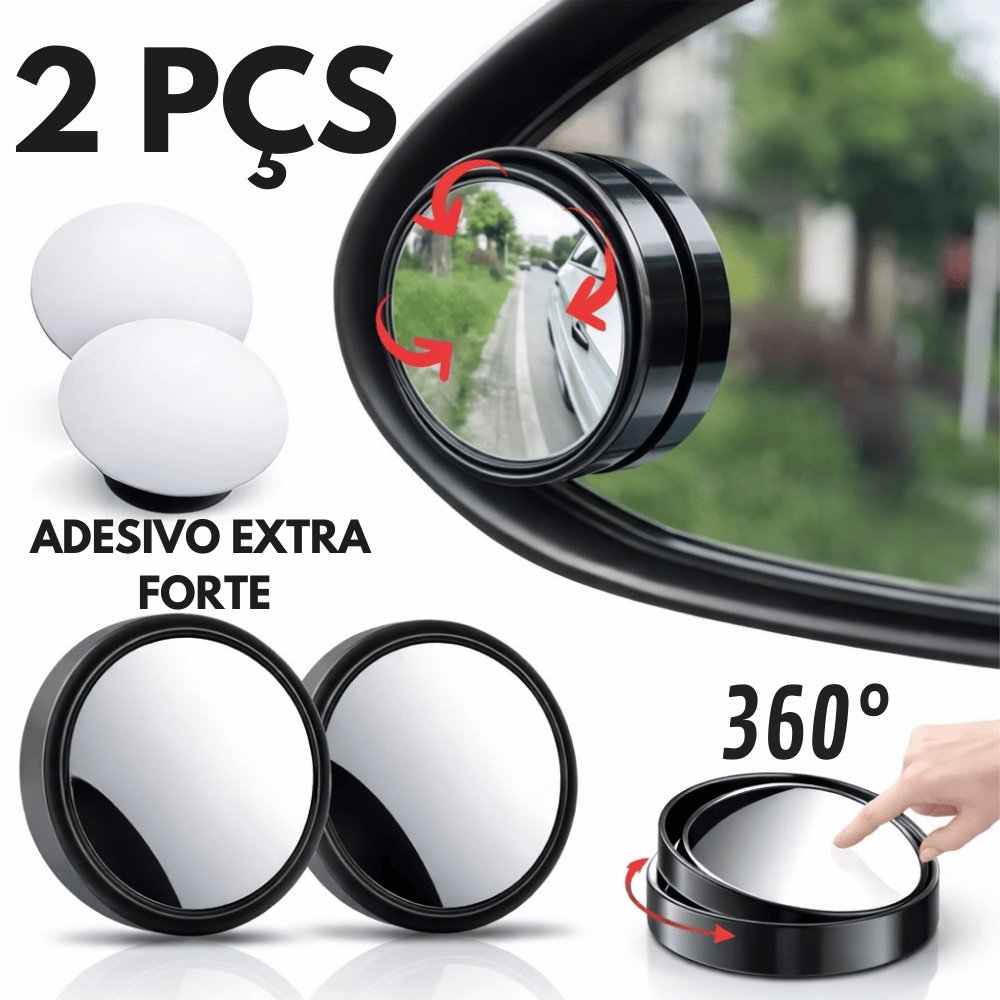 Kit 2 Espelho Retrovisor Ajustável Anti Ponto Cego 360 Graus Carro Moto Convexo Segurança Estacionar