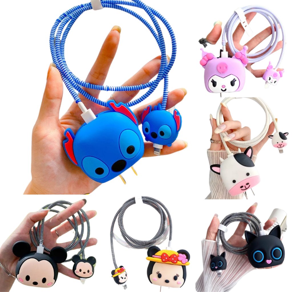 Protetor de Cabo e Fonte Carregador de Celular Kit 3 em 1 Antiquebra Android e Ios